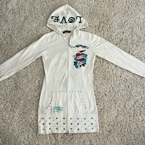 Ed Hardy embellished women’s cotton tunic hooded sweater 100%cotton size small